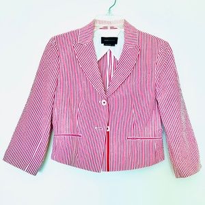 ♥️ BCBC Maxazria Red & White Seersucker Blazer